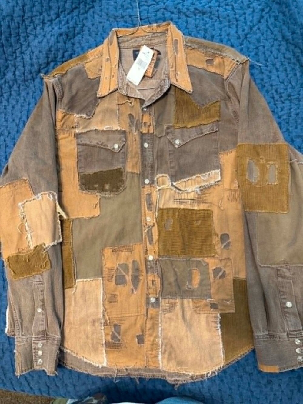 RRL NWT Brown Patchwork shirt size 2XL